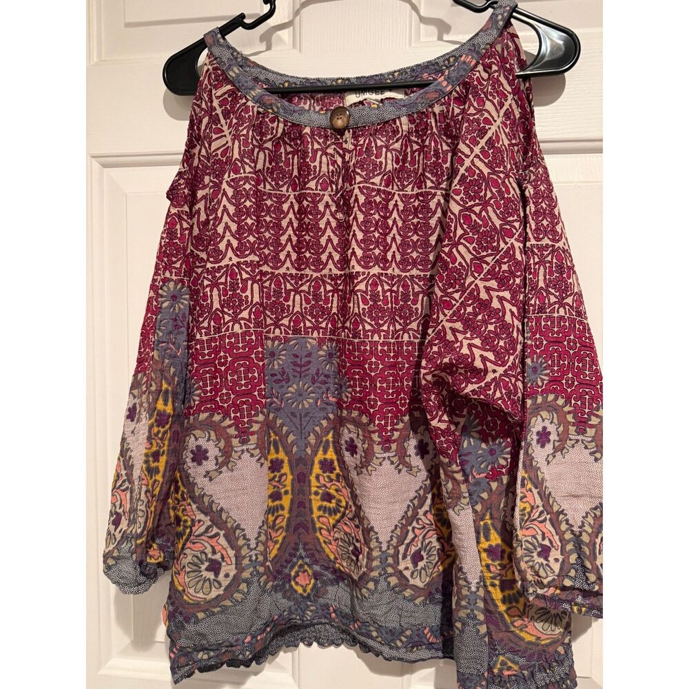 159. Umgee Boho Peasant flowy bell sleeve cold shoulder top Small
